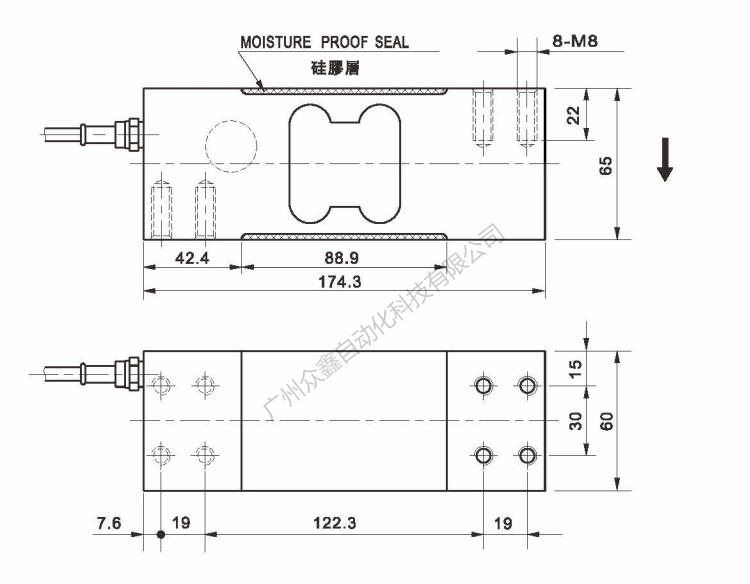 美国AC传感器 PE-3-635kg称重传感器产品尺寸